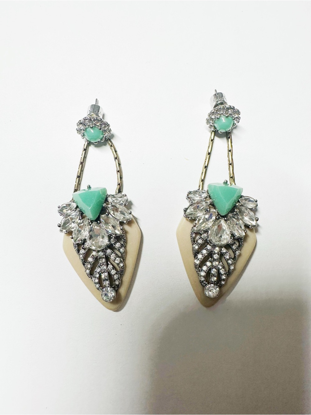 Chloe + Isabel Green and Cream Crystal Drop Earrings